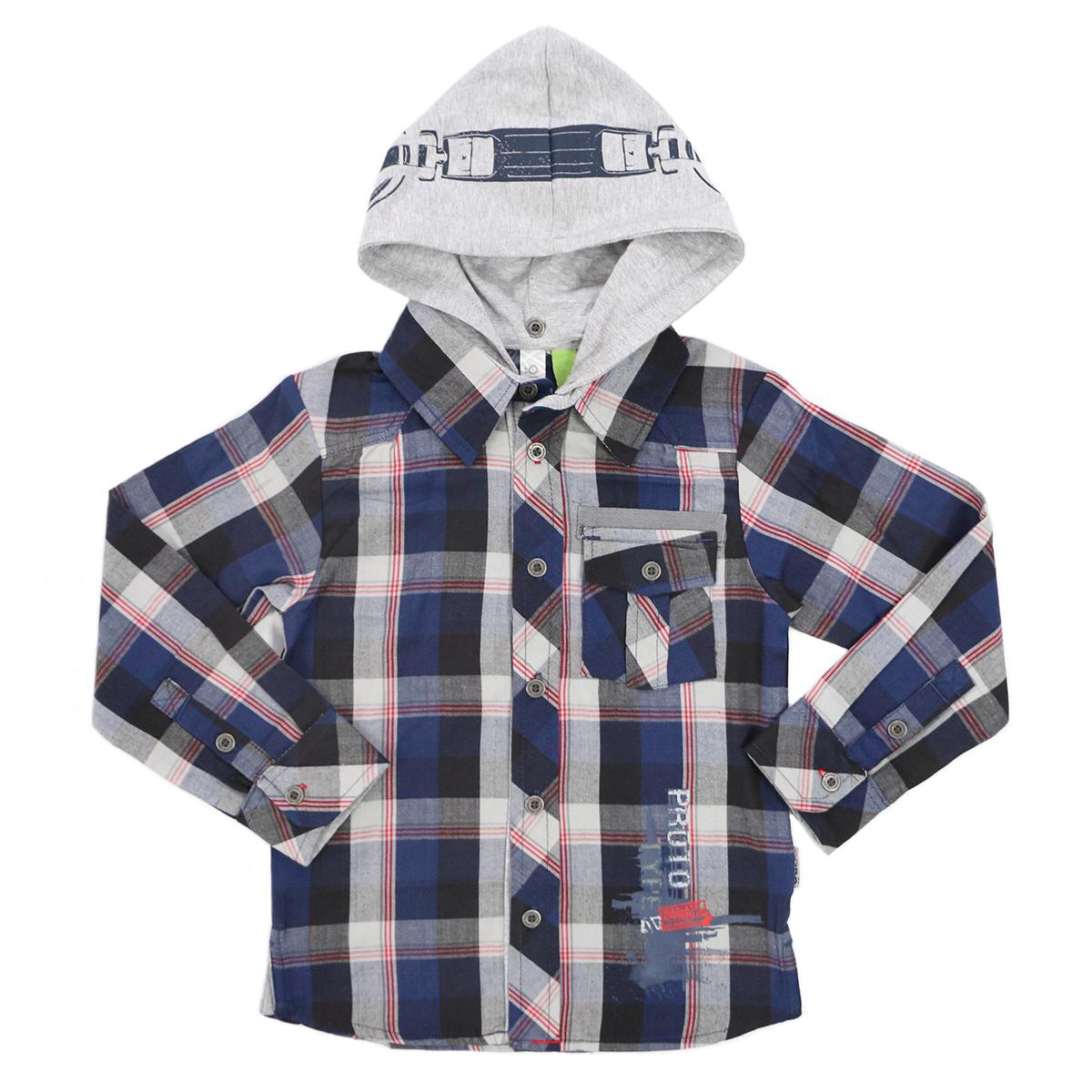 Рубашка детская фланелевая хлопковая для мальчика Nano F1411-05 в клетку с капюшоном 136-146 см Сине-серый (F1411-05-10)