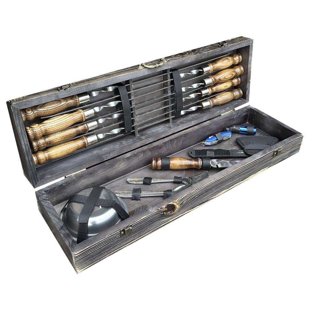 Подарочный набор шампуров Mzavod Гетман в деревянном кейсе Темное дерево (147-17-1190710000861)