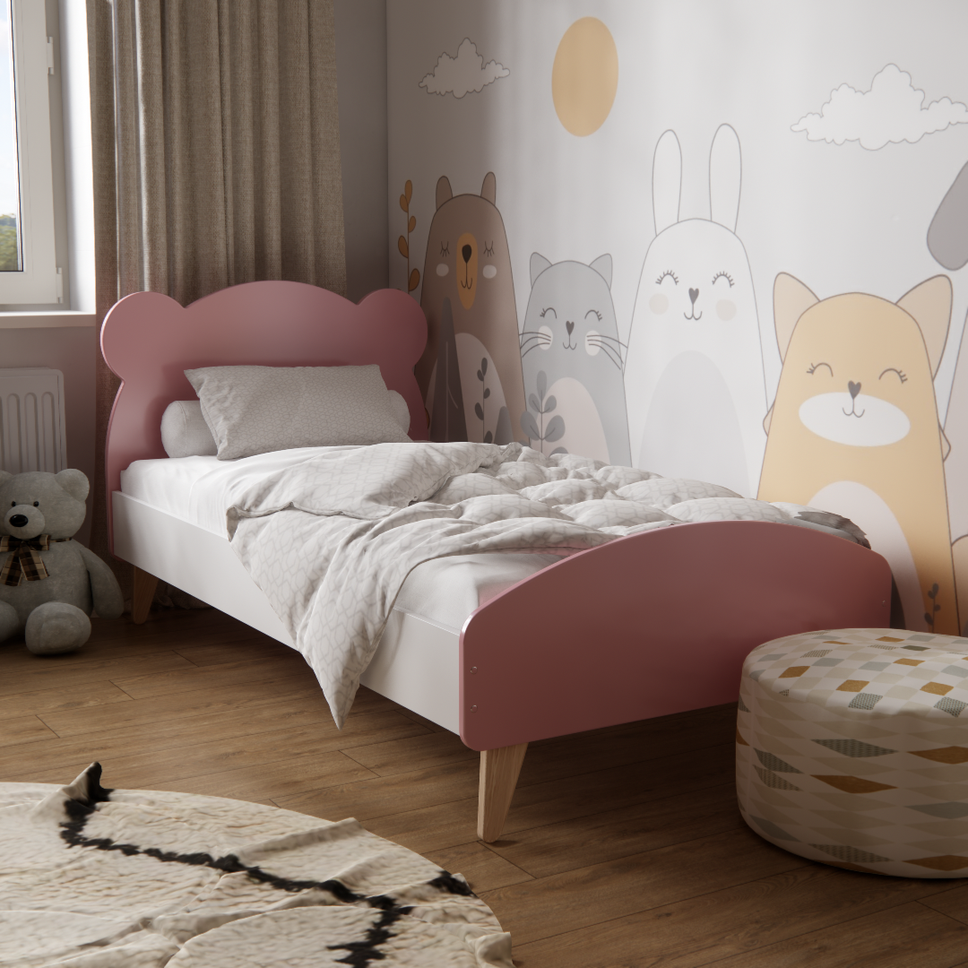 Ліжко дитяче Ведмедик для дітей 3-10 років для дівчат 160х80 см Рожевий