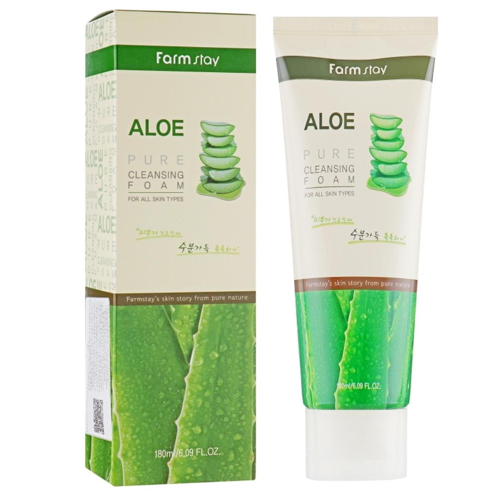 Пенка для умывания лица увлажняющая Farmstay Aloe Pure Cleansing Foam с соком алоэ 180 мл (8809317289465)
