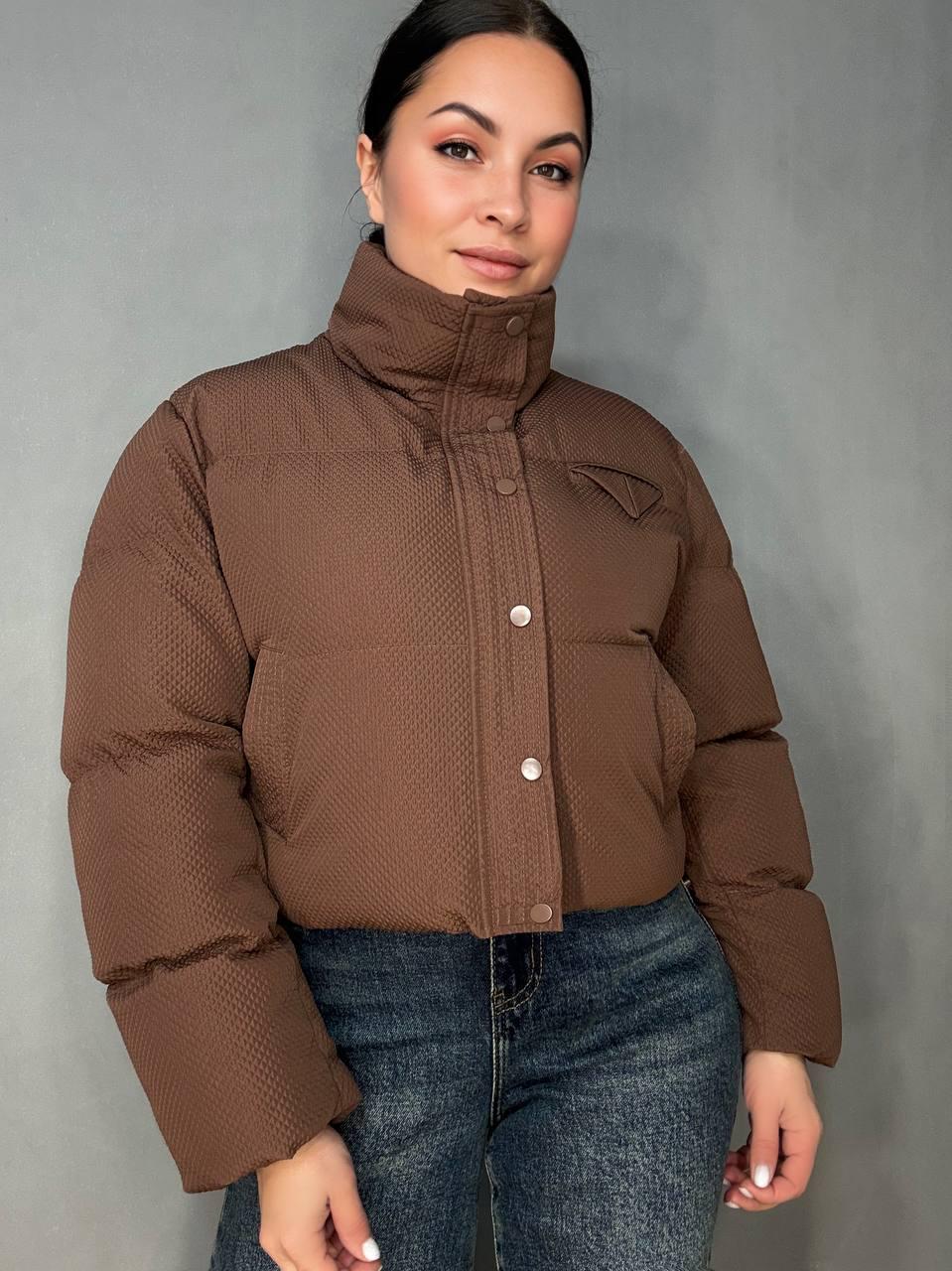 Куртка женская Fashion 3072 вафельная короткая с воротником-стойкой L Коричневый (6266)