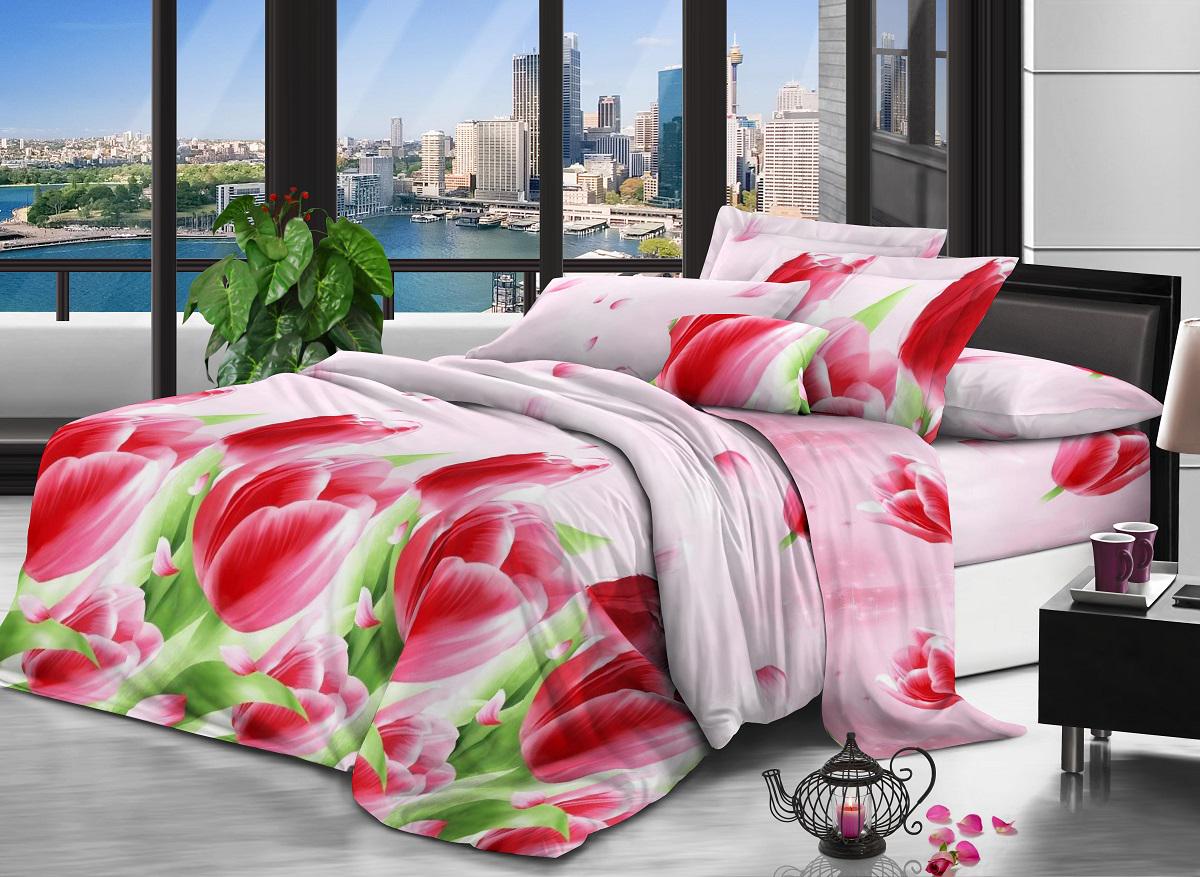 Комплект постельного белья Zastelli 0768 Фестиваль тюльпанов микросатин полуторный 145х210 см Белый (12478)