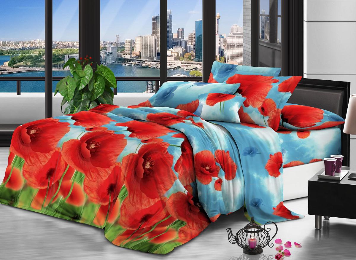 Комплект постельного белья Zastelli 0302 Цветы мака микросатин евро 200х220 Красный