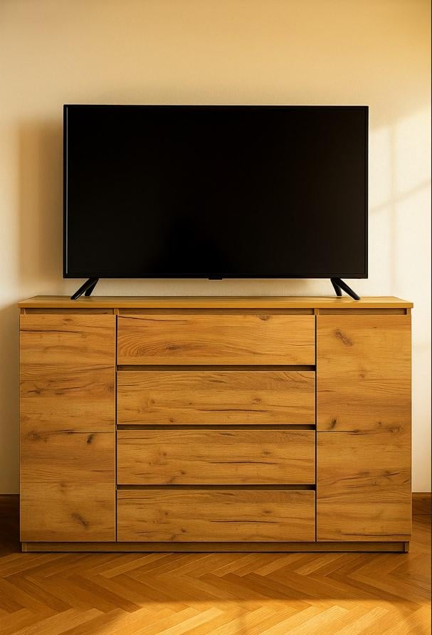 Комод современный Мастер Форм Брайт 1392х376х950 мм Дуб крафт золотой (20095)