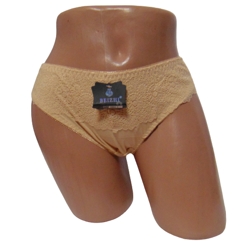 Женские трусики в рубчик Beizhi 6603 с кружевом L Бежевый (1798804105)