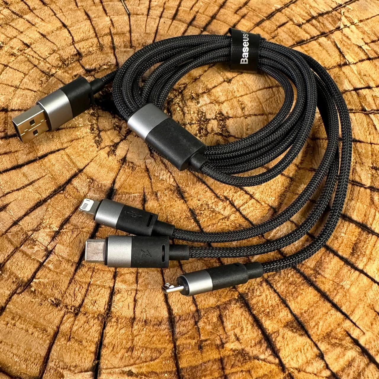 Кабель зарядки BASEUS 3в1 3,5А 1,2 м Чорний - фото 4 Кабель зарядки BASEUS 3в1 3,5А 1,2 м Чорний - фото 4