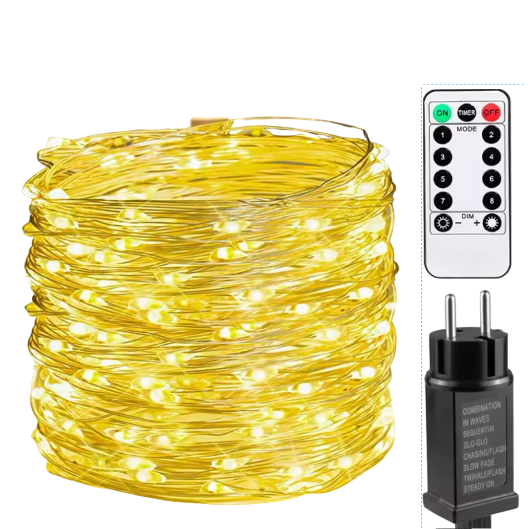 Гирлянда светодиодная нить Роса 200 м 2000 Led от сети на прозрачной проволоке с пультом ДУ Теплый белый