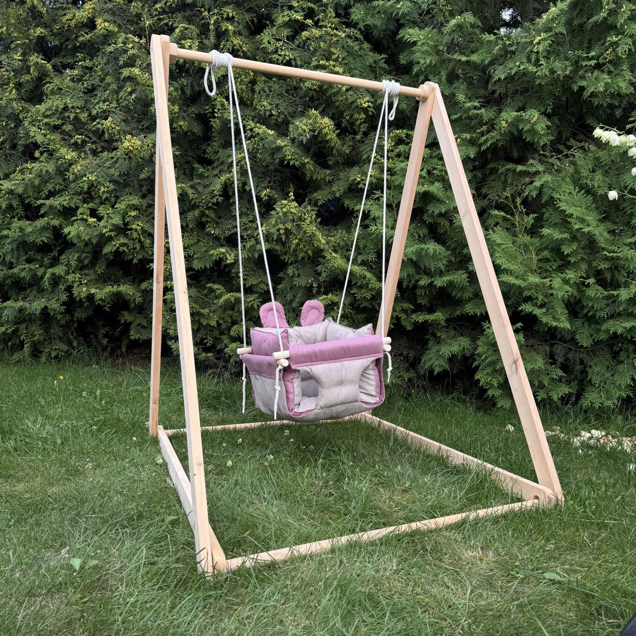 Комплект Деревянная опора и Премиум из микровелюра с ушками Бежево-розовый (gs-8965)