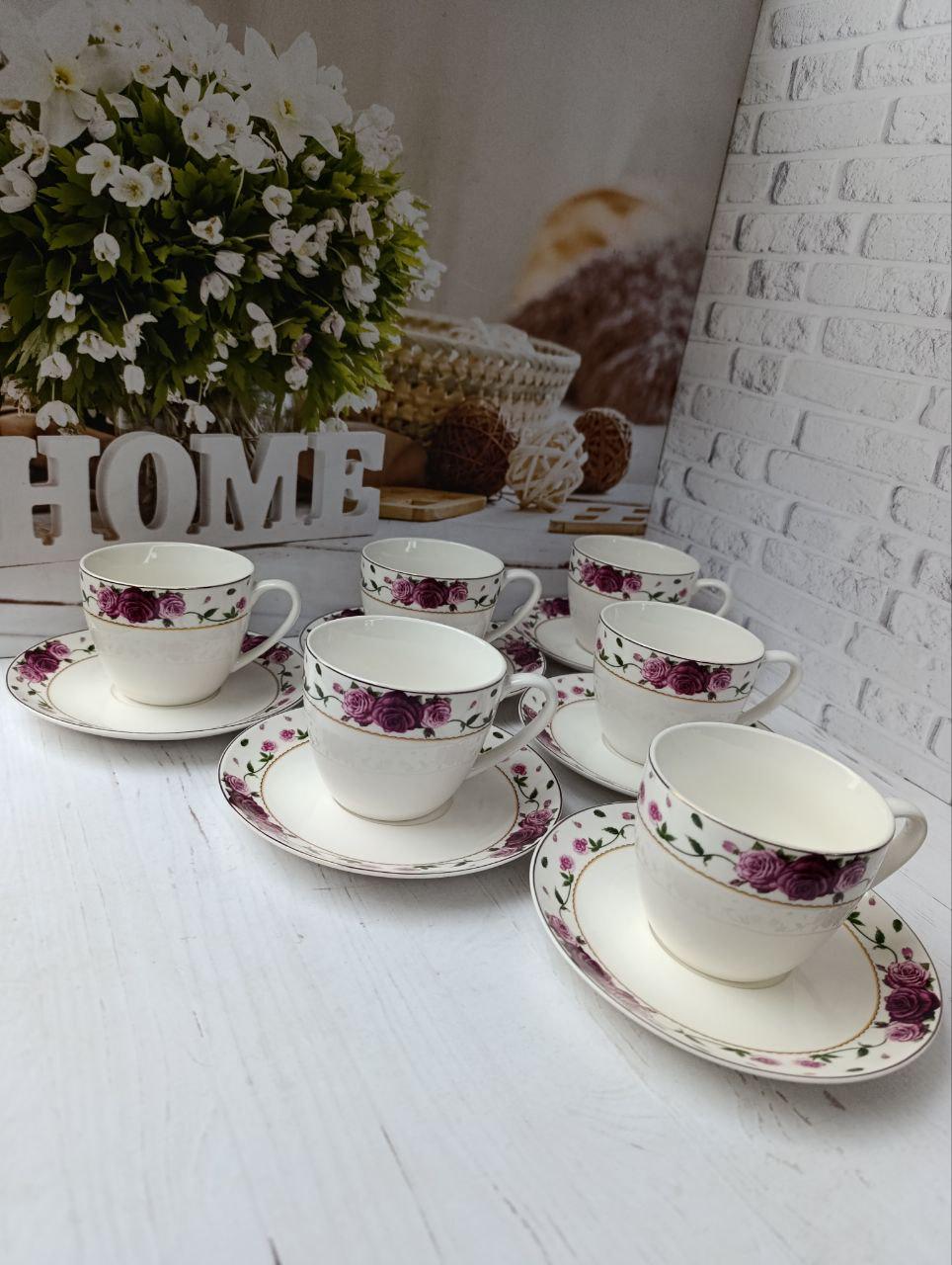 Сервиз чайный SNT Цветочный орнамент фарфор 250 мл 12 пр. Белый (15103)