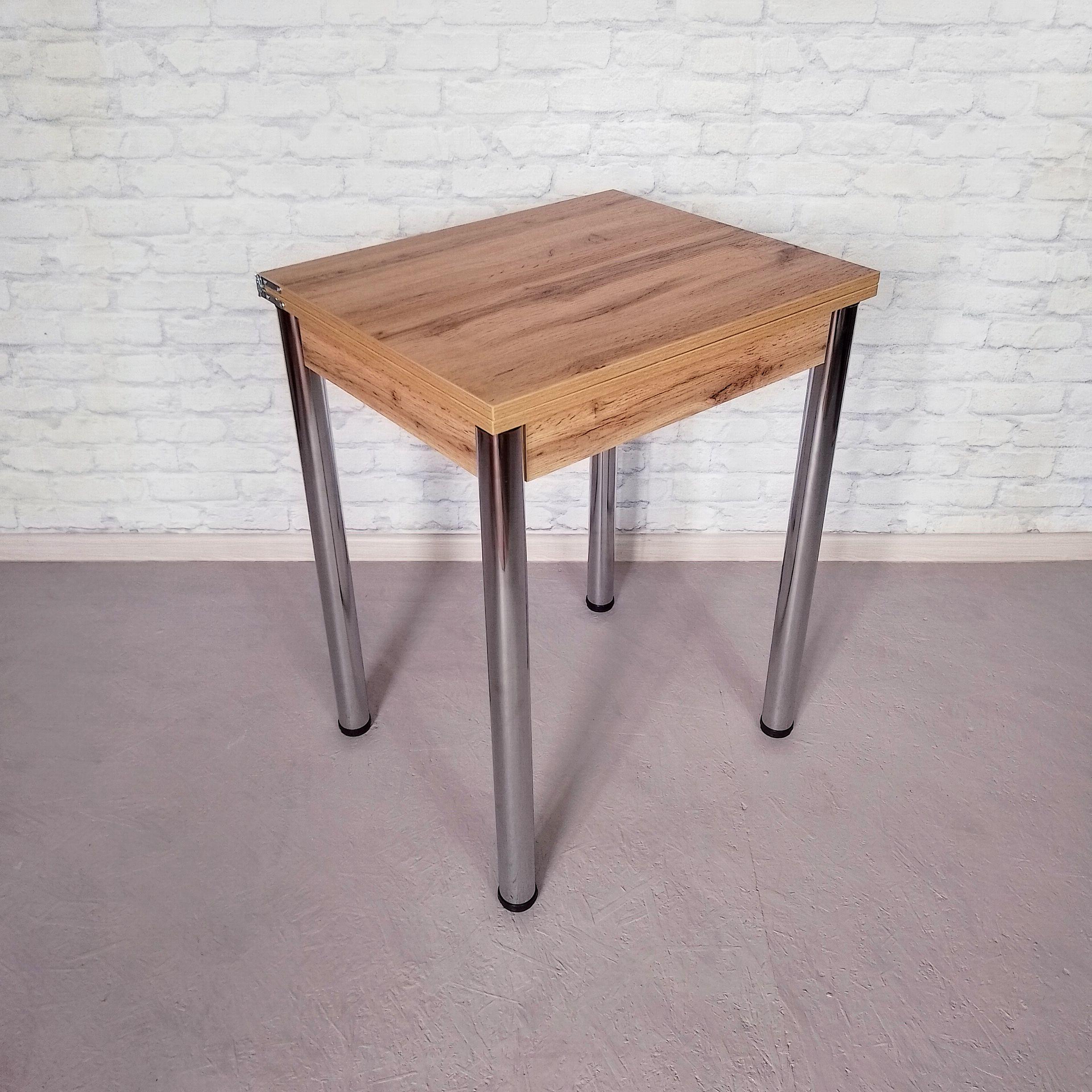 Обеденный стол смарт раскладной/ножки металлические 60х50х75 см/100х60х75 см Дуб аппалачи/Хром (0049)