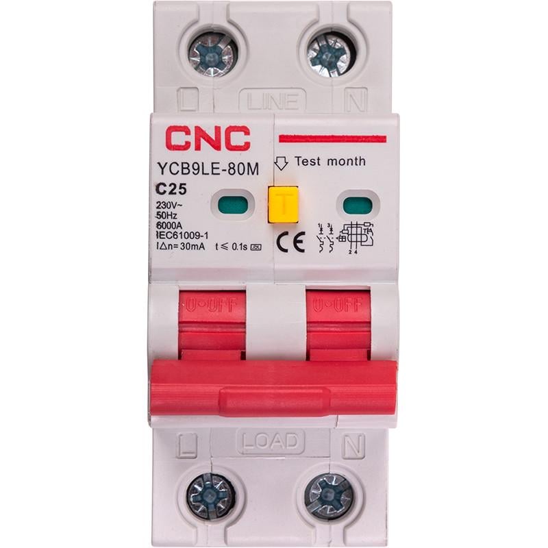 Выключатель дифференциальный автоматический CNC YCB9LE-80M 2P C25 6000A 30mA 230V