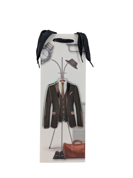 Пакет подарунковий паперовий під пляшку Stenson Style 3D R95562 36x13x8 cм White (27457112)