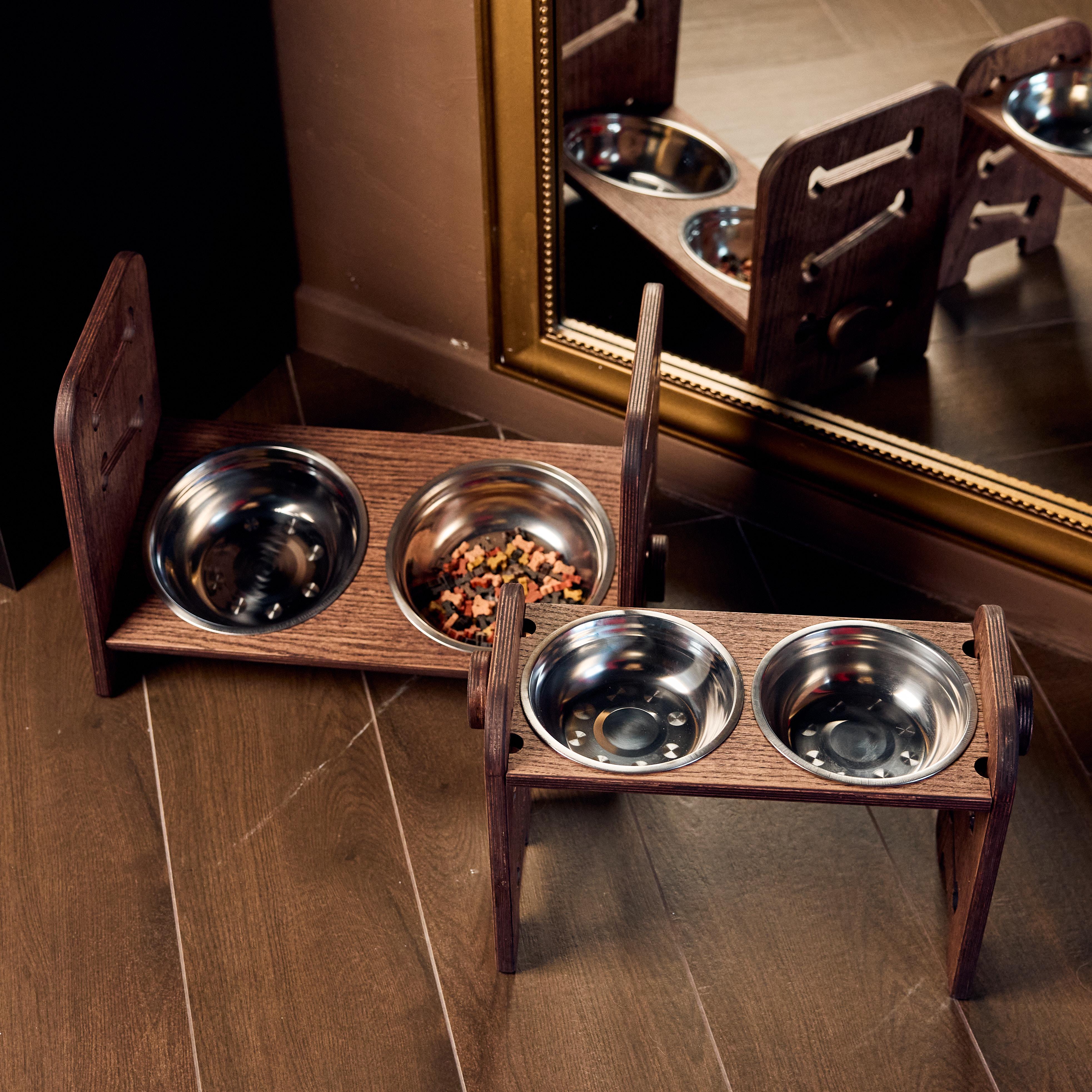 Миска на подставке для кота собаки OrganicSchef из нержавеющей стали двойная Flex 30х39х18 см 0,6/0,6 л Коричневый/Венге (811633332222) - фото 4 Миска на подставке для кота собаки OrganicSchef из нержавеющей стали двойная Flex 30х39х18 см 0,6/0,6 л Коричневый/Венге (811633332222) - фото 4