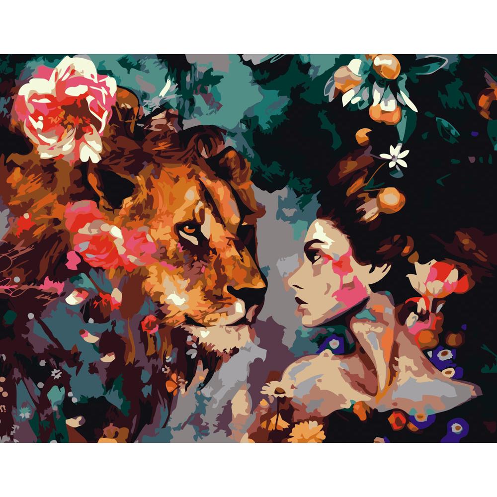 Картина по номерам Strateg Премиум Девушка и тигр 40х50 см (GS165)