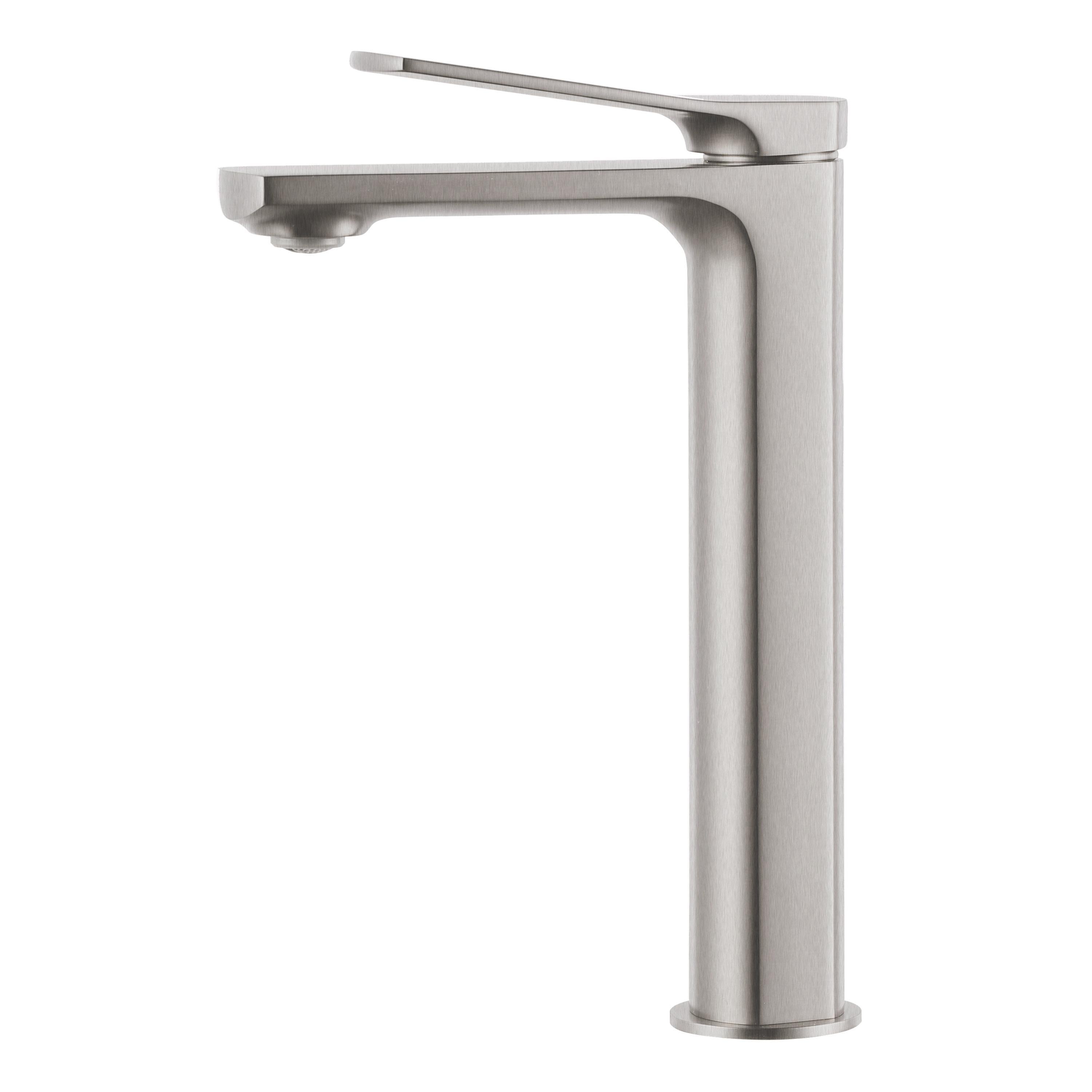 Смеситель для умывальника высокий VOLLE Solo 26 мм Cepillado Niquel (ANT-79387)