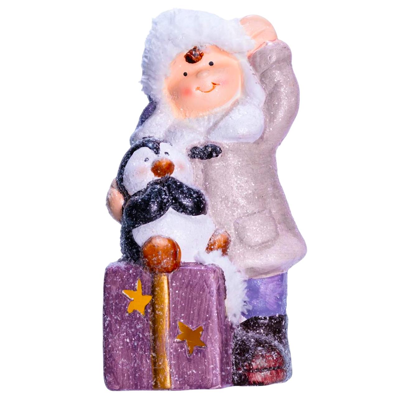 Фигурка новогодняя с подсветкой Мальчик с пингвином 9х10х19 см (CR-5-6)