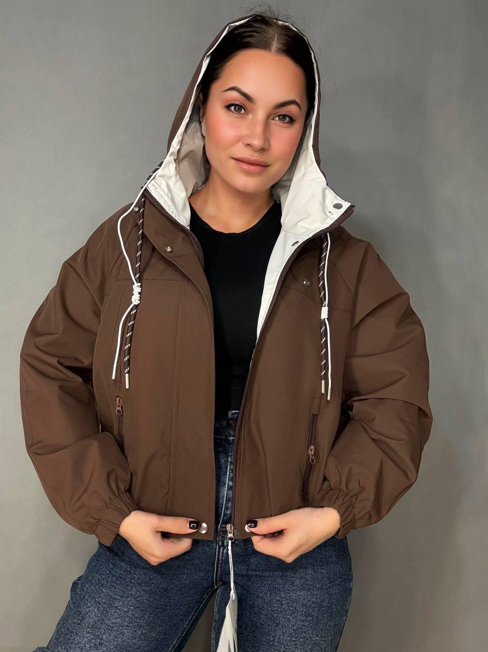 Куртка женская YZY 30281 ветровка с капюшоном OS Коричневый (6668)