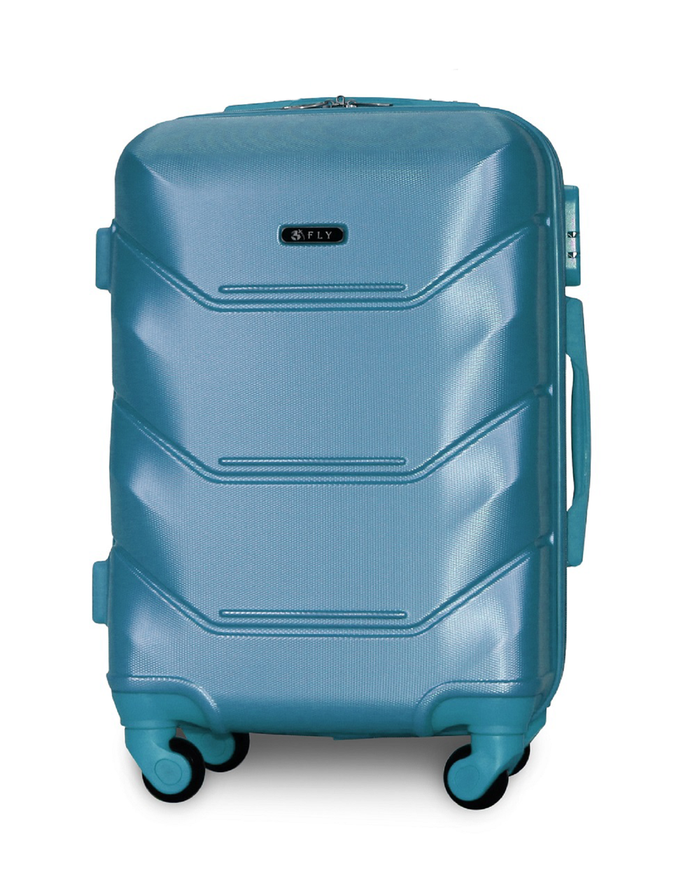 Валіза ручна поклажа Fly К147 мала на 4 колесах 55х39х23 см Срібно-блакитний