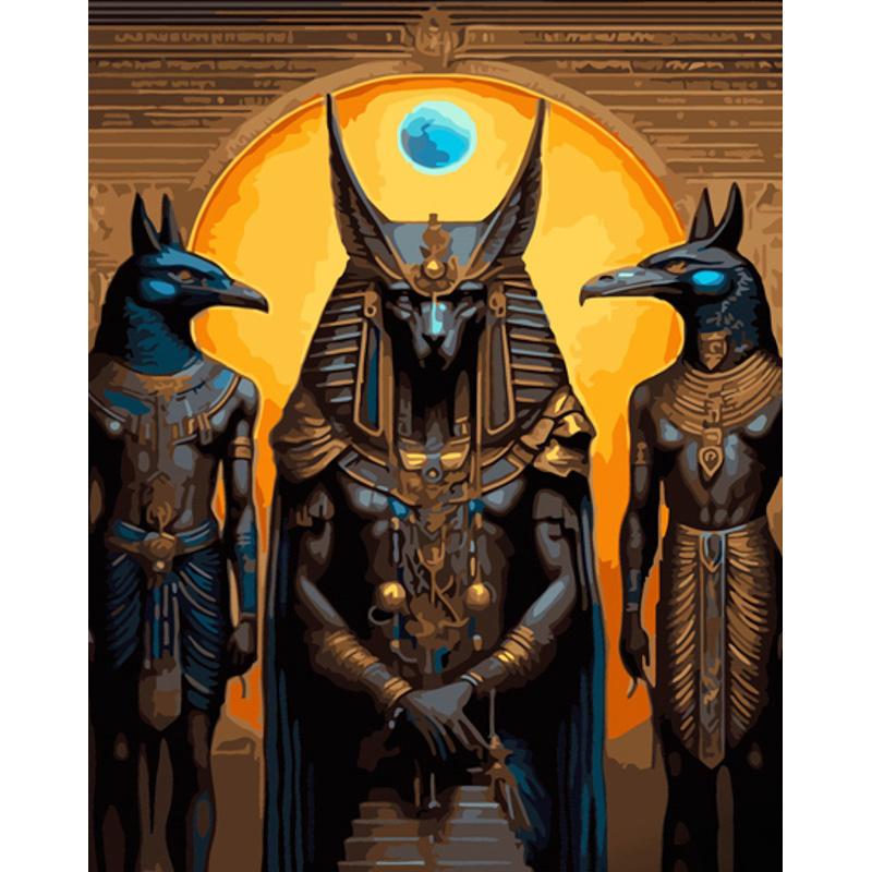 Картина по номерам Strateg Премиум Анубис с помощниками с лаком и уровнем 40x50 см (GS1370)
