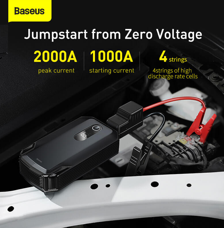 Пусковое устройство бустер для авто BASEUS Super Energy Max Jump Starter 2000A 20000mAh 1Type-C 2USB 3A - фото 12