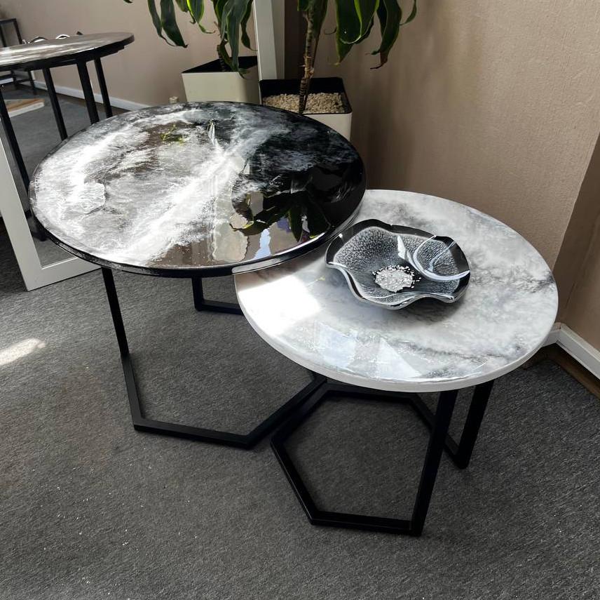 Комплект журнальних столиків із епоксидної смоли APOLLO-11 2 шт. 40х40 см/50х50 см