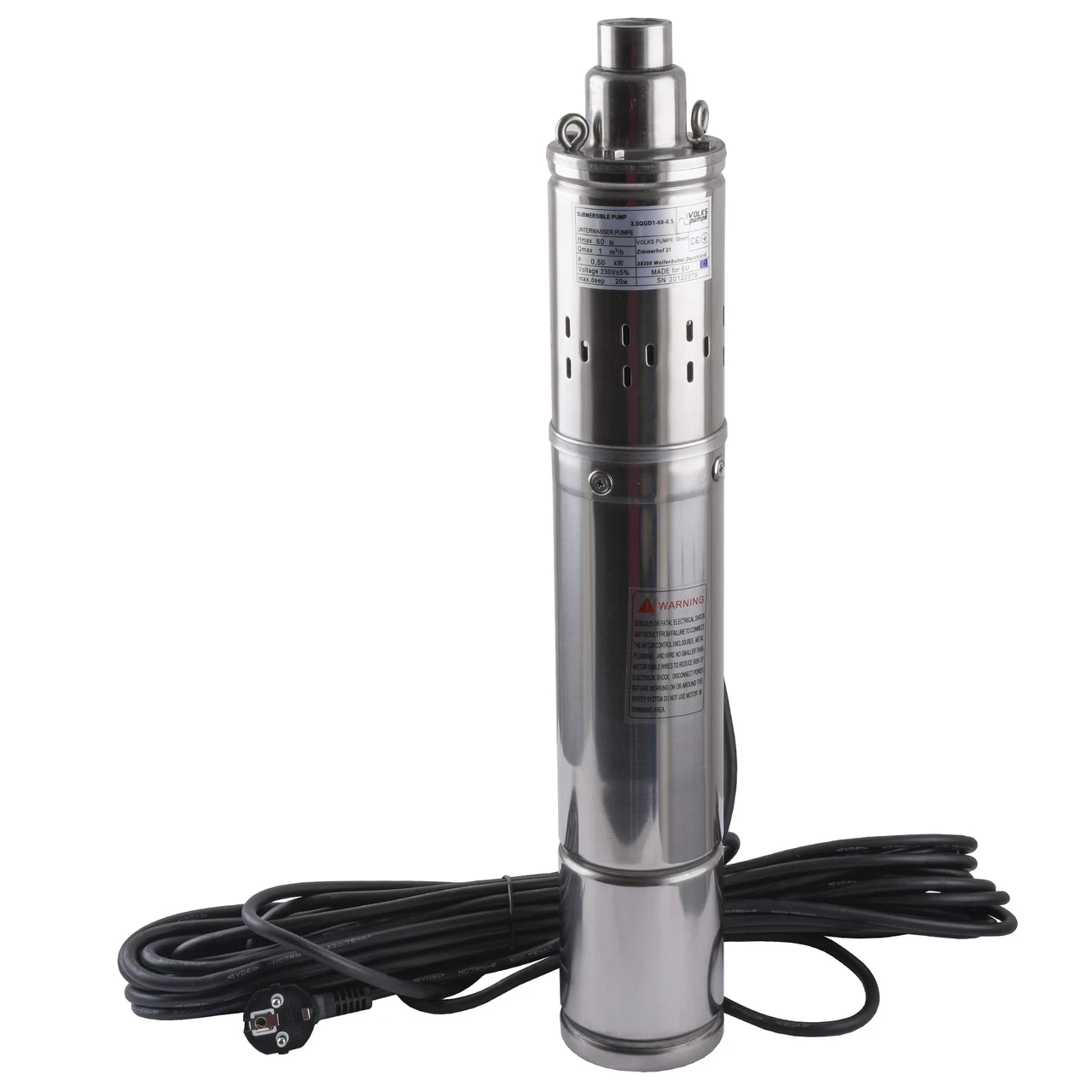 Насос скважинный шнековый VOLKS pumpe 3,5 QGD 1-60-0,5 кВт и кабель 15 м/3,5" (24209693)