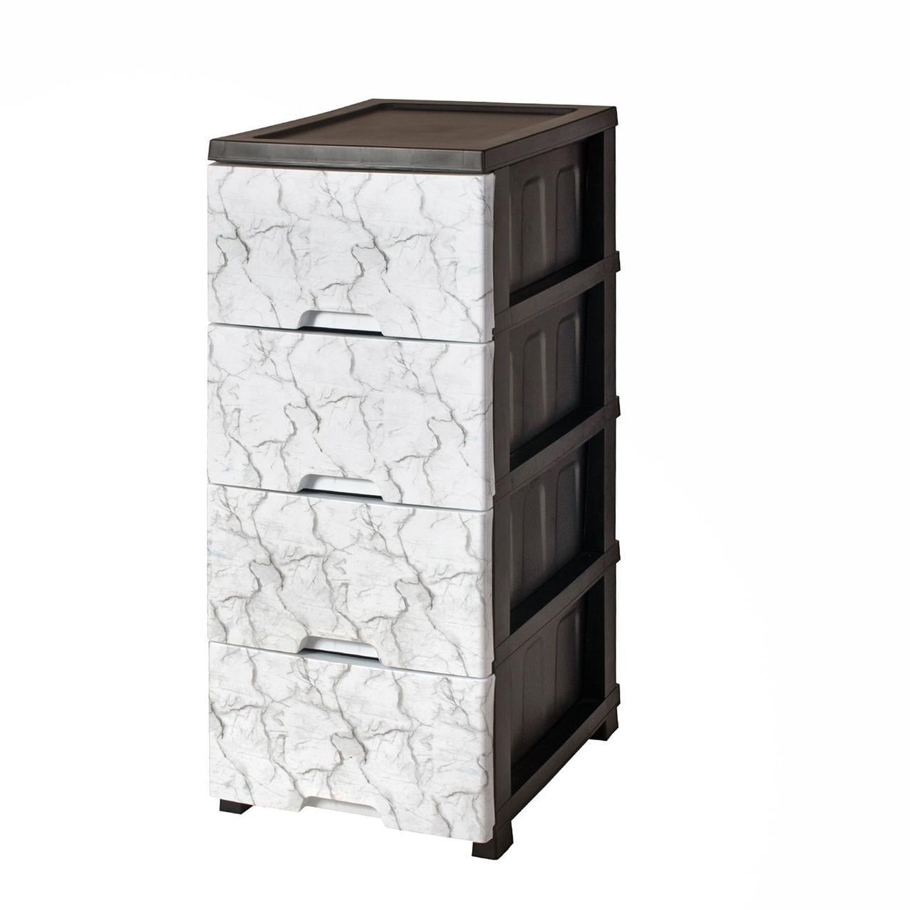 Комод пластиковый R-Plastic с принтом Белый мрамор 4 яруса 86x45x35 см (3024528996)