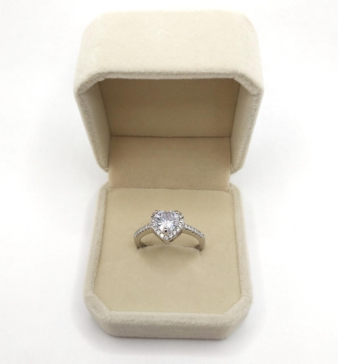 Каблучка з цирконами Xuping Jewelry алмазне сердечко в оправі ювелірний сплав з покриттям родій біле золото в оксамитовій коробочці (12927)