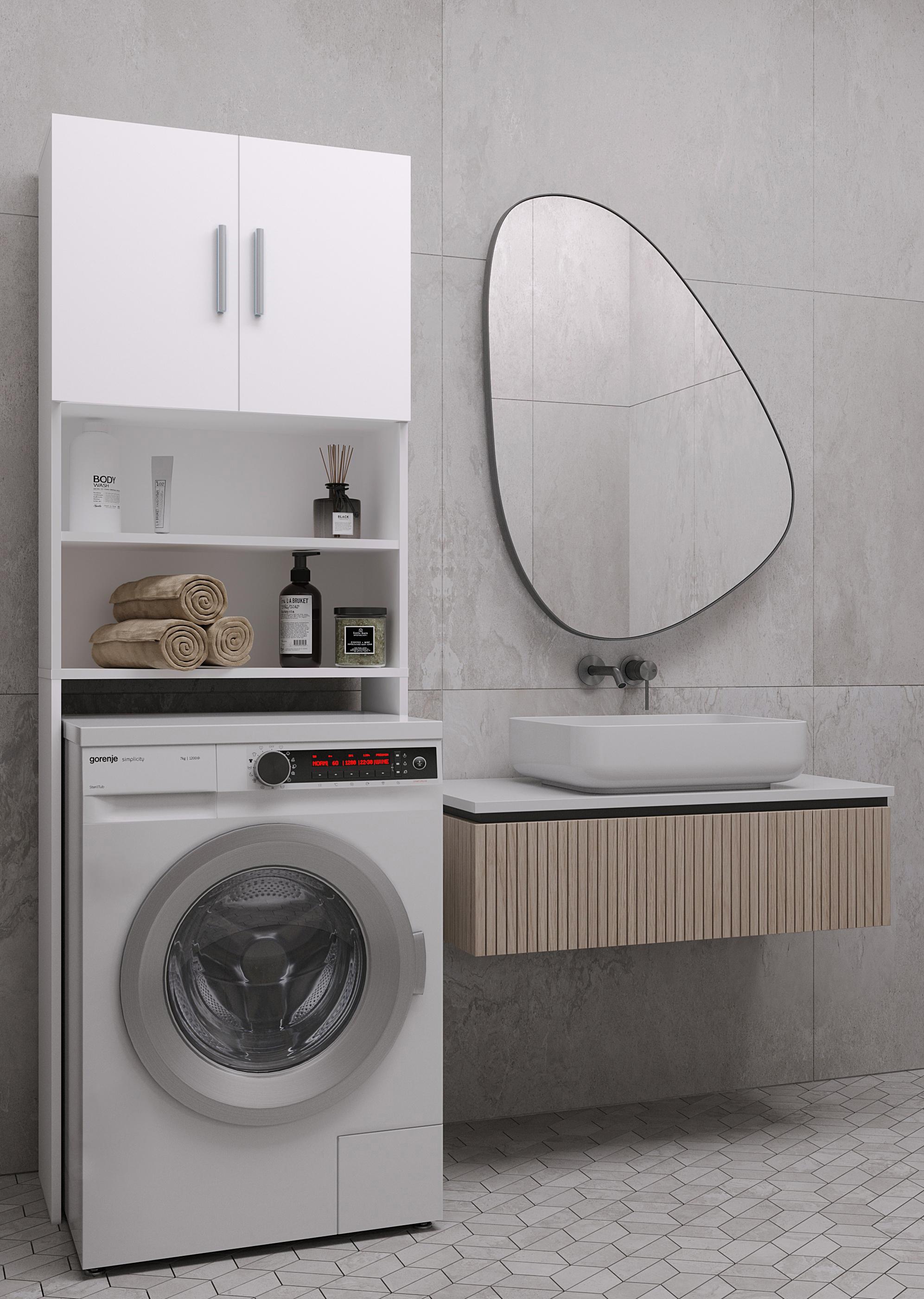 Шафа пенал під пральну машину у ванну кімнату 190х64х25 см Білий