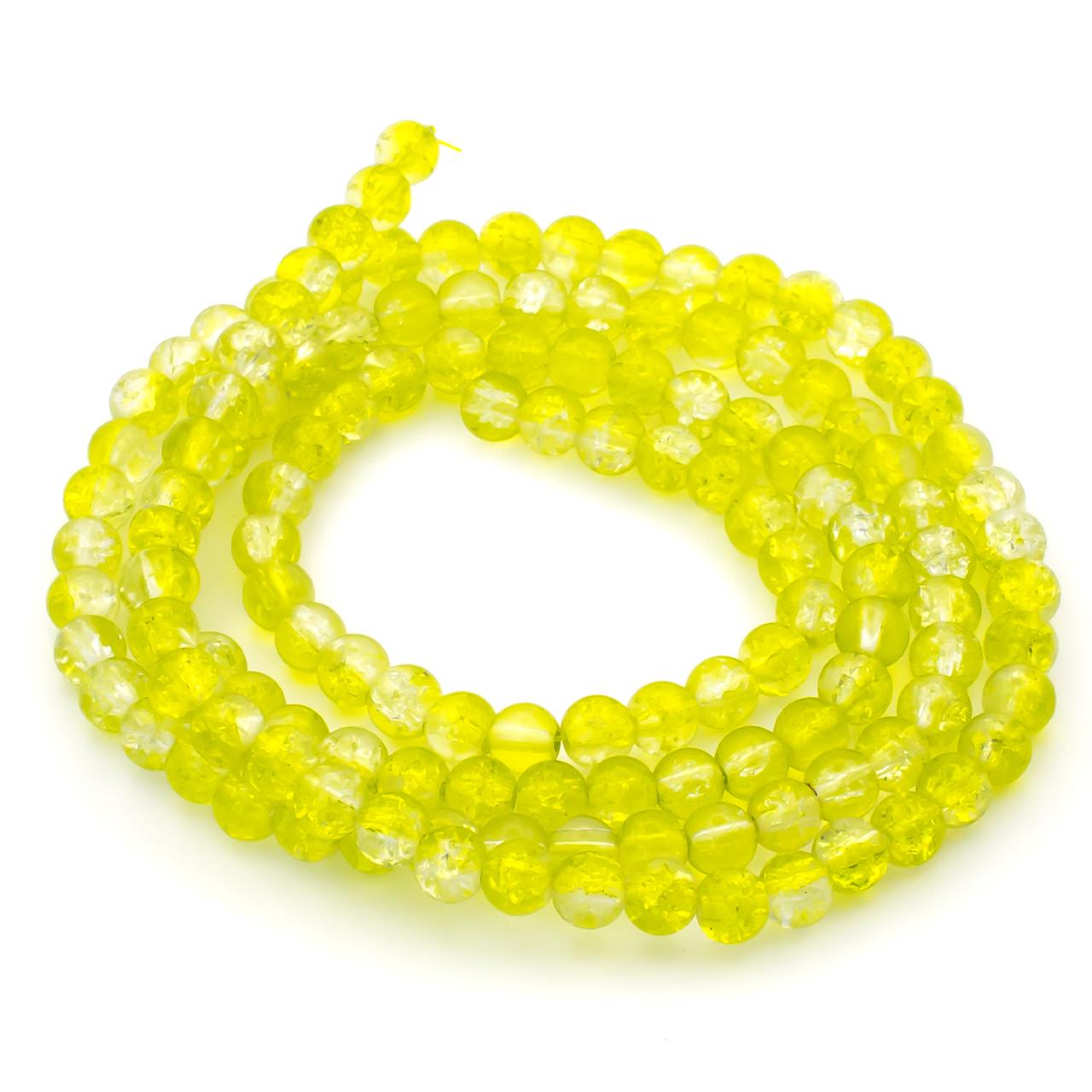 Бусины Битое стекло кракелюр 6 мм 80 см 145 шт. Желтый с прозрачным (БЖ0006р04)