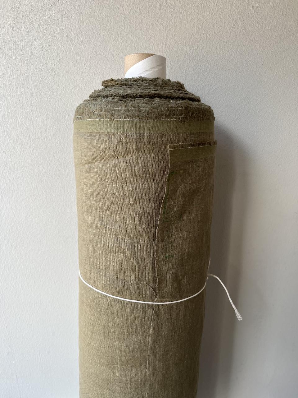 Ткань Linen Plus плотная с креш эффектом льняная Оливковый 03