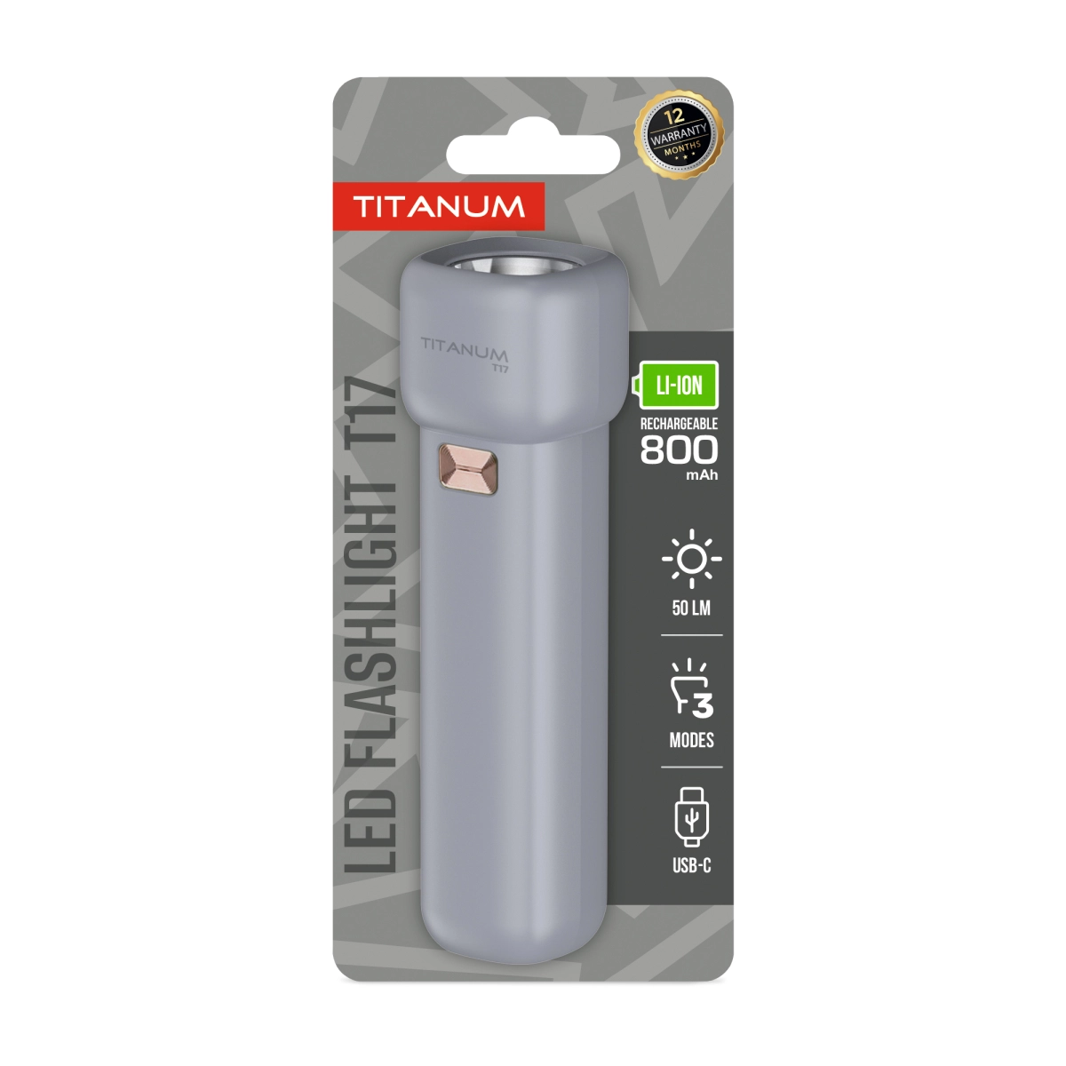 Портативный светодиодный фонарик TITANUM TLF-T17 50Lm Grey (28731)