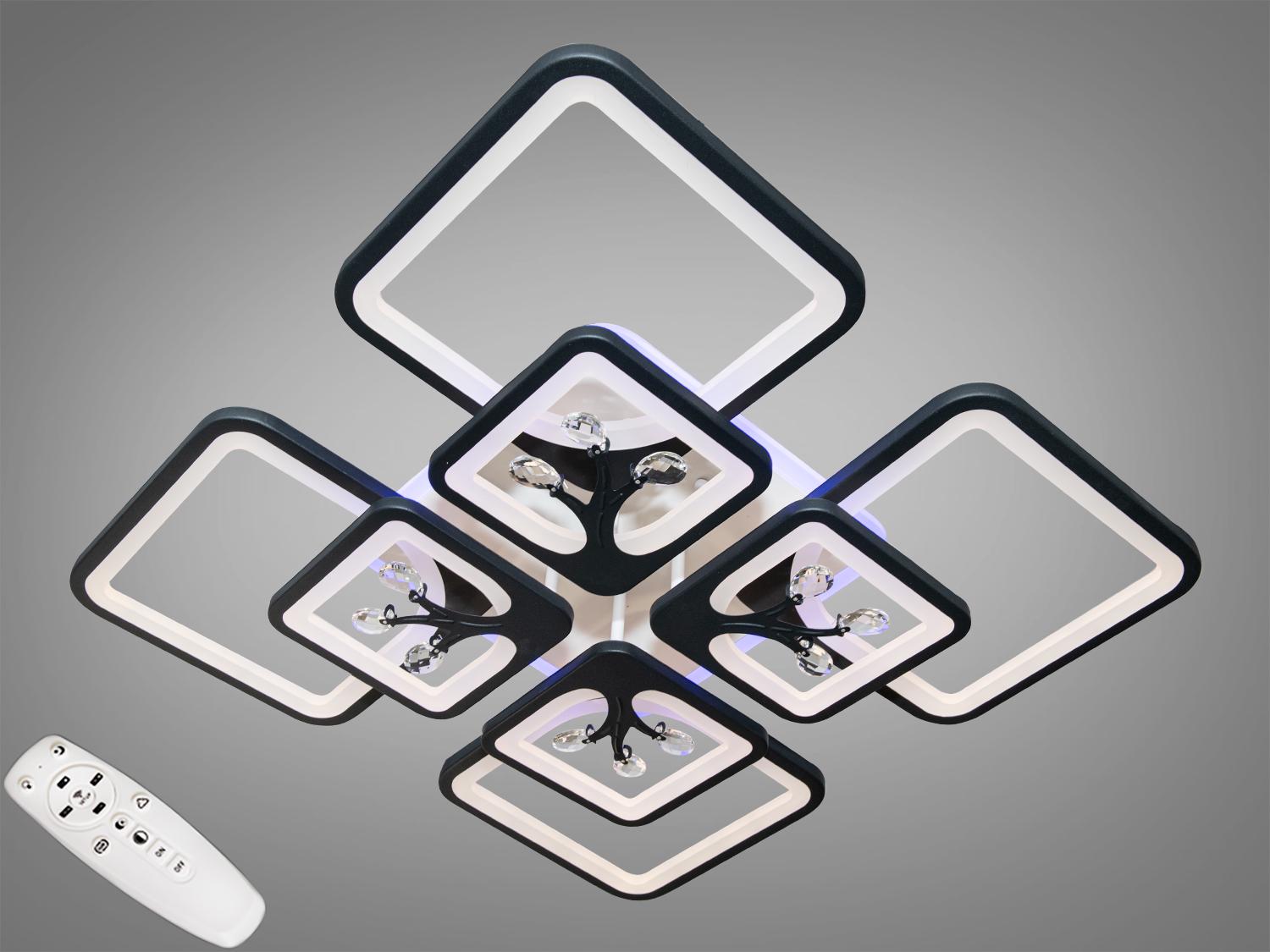 Люстра потолочная LED подсветка/диммер/пульт 190W Черный (8157/4+4BK 3col dim) Люстра потолочная LED подсветка/диммер/пульт 190W Черный (8157/4+4BK 3col dim)