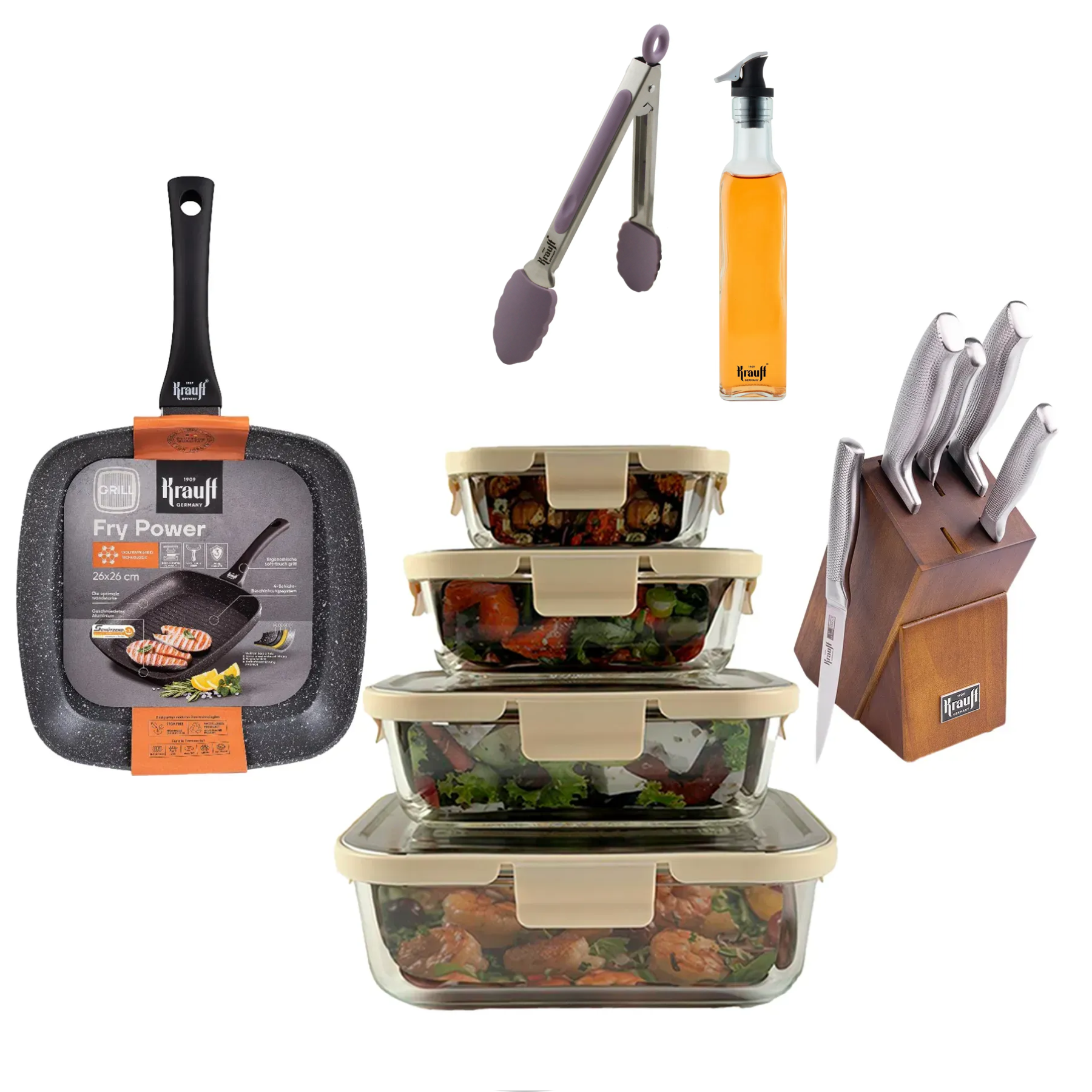 Набор стеклянных контейнеров Krauff со сковородой-гриль/набором ножей и кухонными принадлежностями (55-333-664)