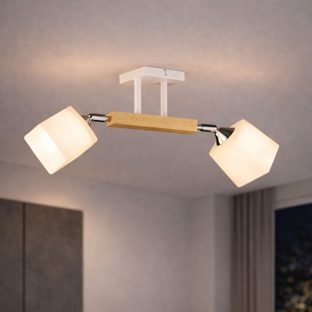 Люстра Sirius с каркасом из металла и дерева под две лампы Е27 Белый/Хром (B N4719/2)