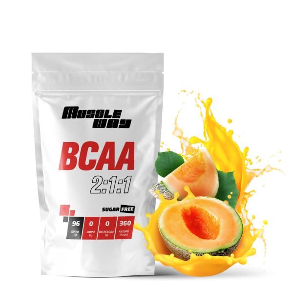 Комплекс амінокислот для росту м'язів і сушіння MuscleWay ВСАА 2:1:1 Sugar Free Диня у порошку на 10 порцій 100 г (21-125-bcaa-mw-rs100.d) - фото 1