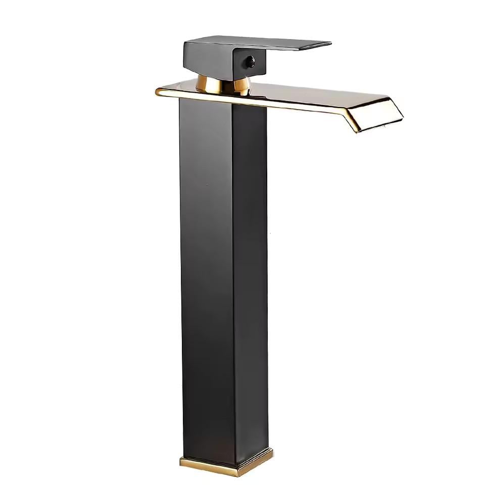 Змішувач у ванну каскадний для умивальника високий одно важільний Чорний мат золото водоспад Змішувач у ванну каскадний для умивальника високий одно важільний Чорний мат золото водоспад