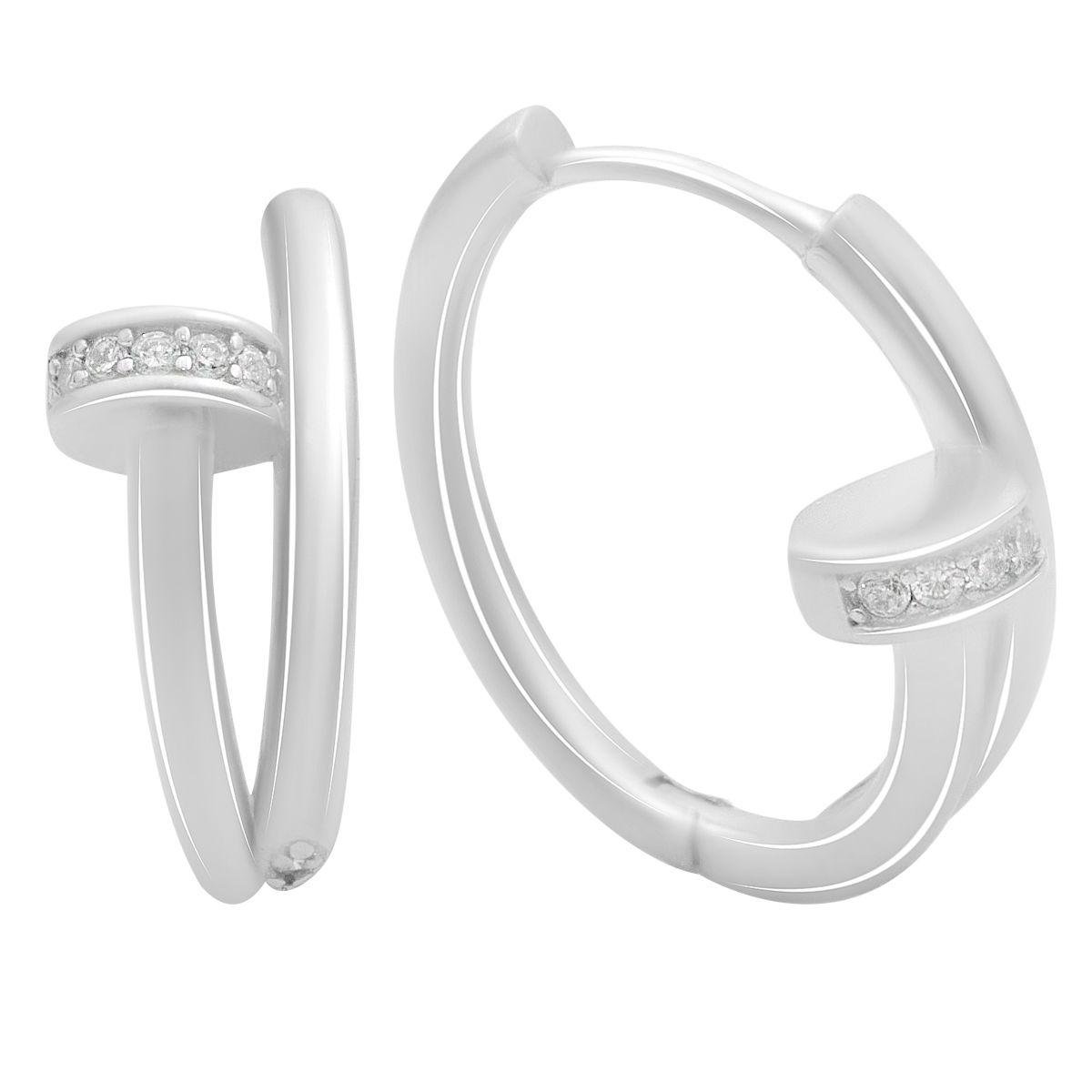 Срібні сережки-кільця з фіанітами