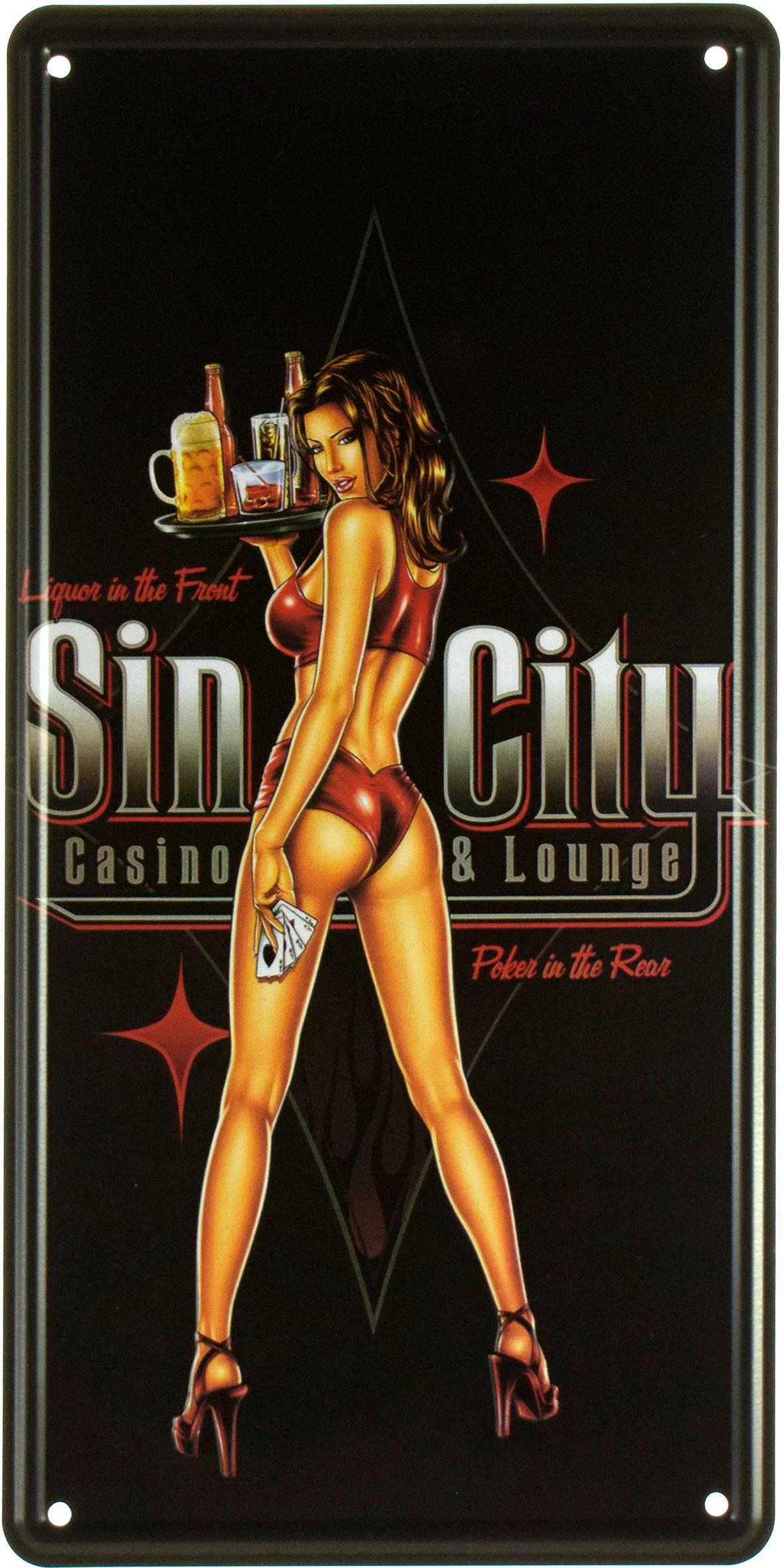 Табличка металлическая Город Грехов/Sin City Casino & Lounge 15x30 см