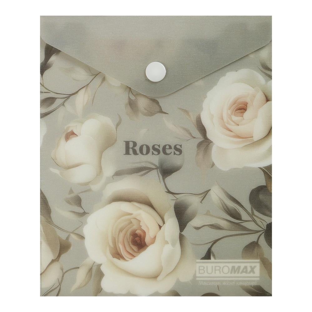 Папка-конверт А6 на кнопке Buromax ROSES ARABESKI BM.3922-20 матовый полупрозрачный пластик Светло-серый (4823126809588)