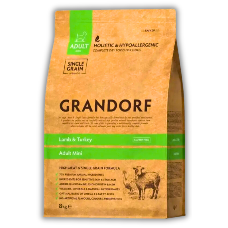 Корм для собак сухой Grandorf Ягненок и индейка для взрослых собак малых пород 8 кг (93108)
