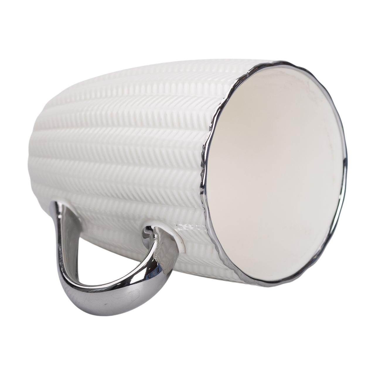 Кружка керамическая с серебристым ободком и ручкой 400 мл Бежевый (5702)