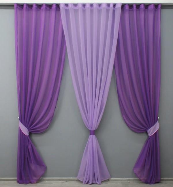 Шторы/гардина декоративные шифон 1,5х2,7+2х2,7 м 2 шт. Фиолетовый/Сиреневой (013дк)