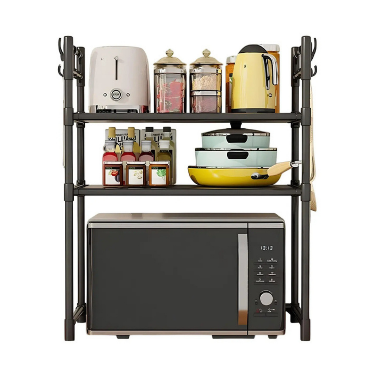 Полка-органайзер на микроволновую печь 3 яруса до 25 кг 33х59,5х72 см Черный (6162454692) - фото 2