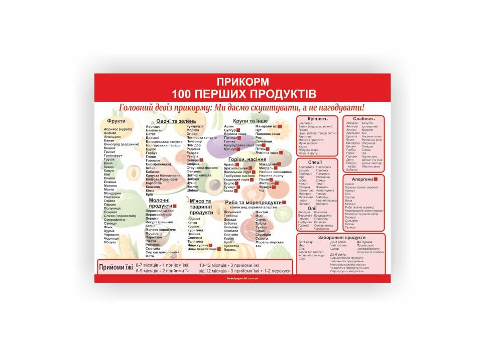 Плакат Vivay "Прикорм 100 первых продуктов" 60х40 см (25790415)