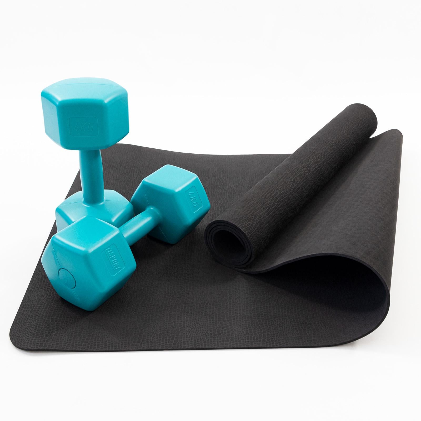 Коврик для йоги и гантели OSPORT Set 8 n-0039 2 шт. по 4 кг Бирюзовый (20894)