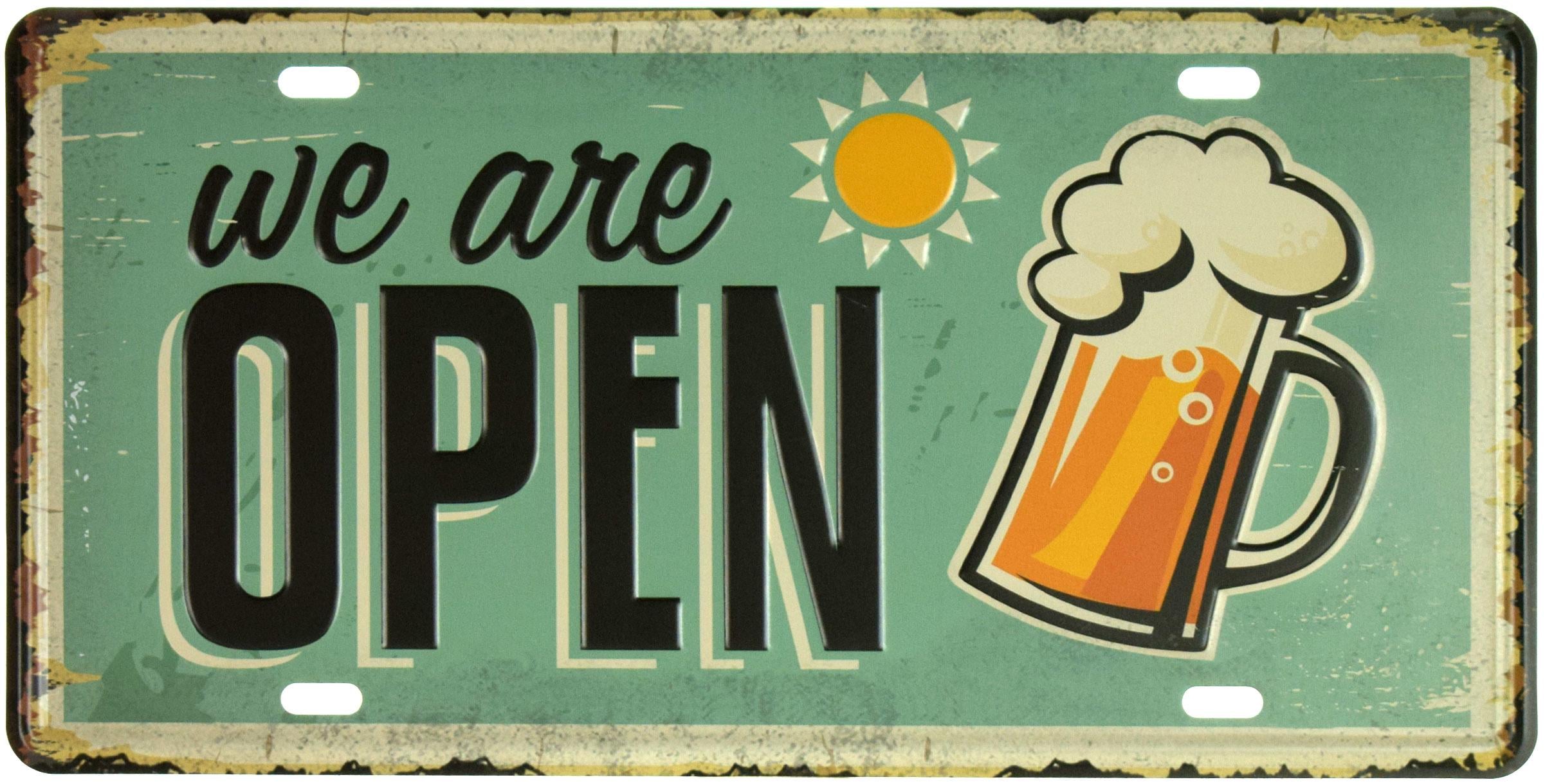 Табличка металлическая Мы Открыты Пиво/We Are Open Beer 15x30 см