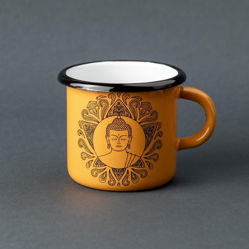 Кружка эмалированная Enamel mug с принтом Будда 400 мл Желтый