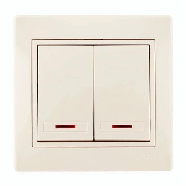 Выключатель двухклавишный Lezard Mira с подсветкой и вставкой Кремовый (27549167)