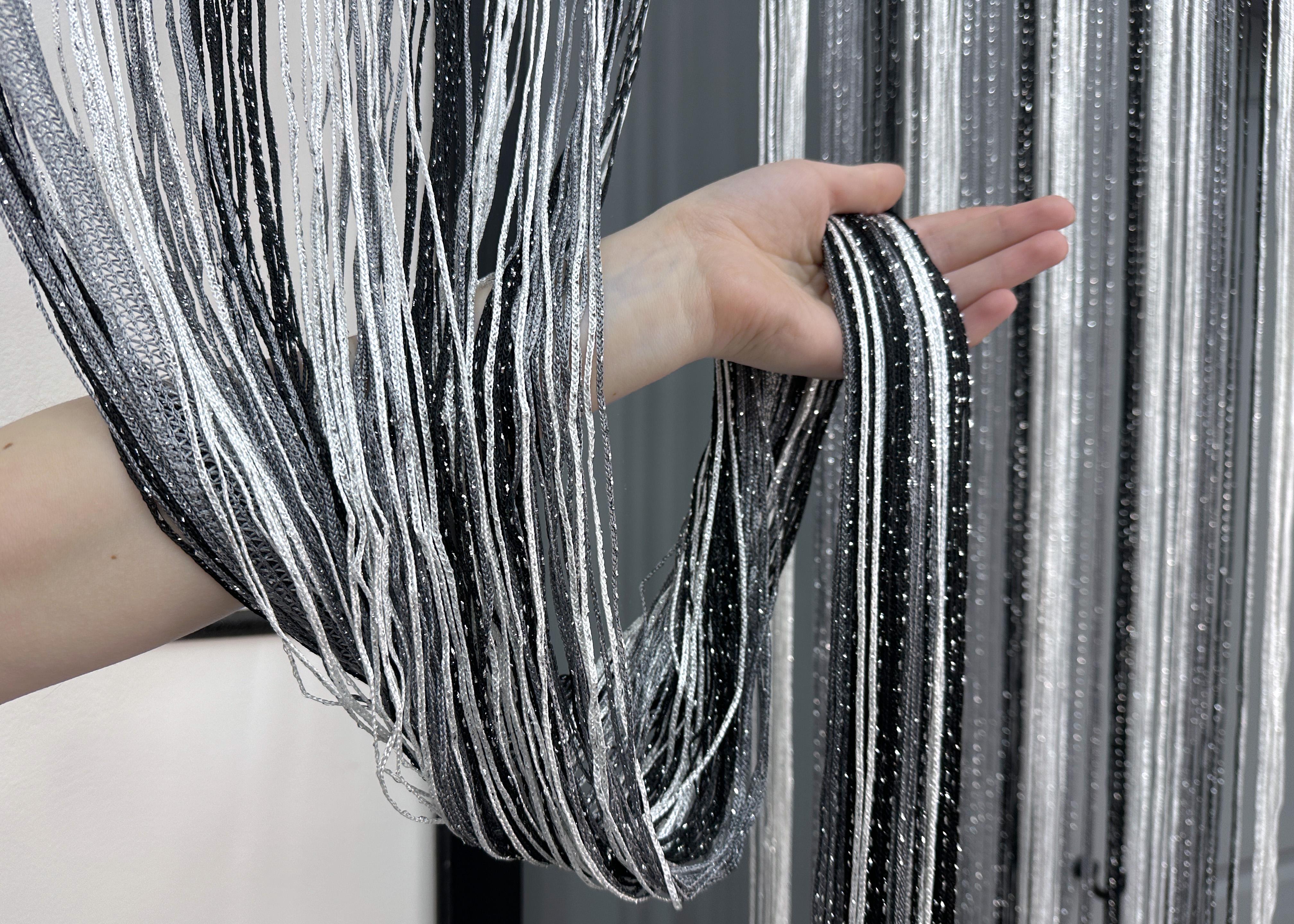 Шторы-нити с люрексом 300х300 см Графитовый/Черный/Белый (61-102) - фото 6